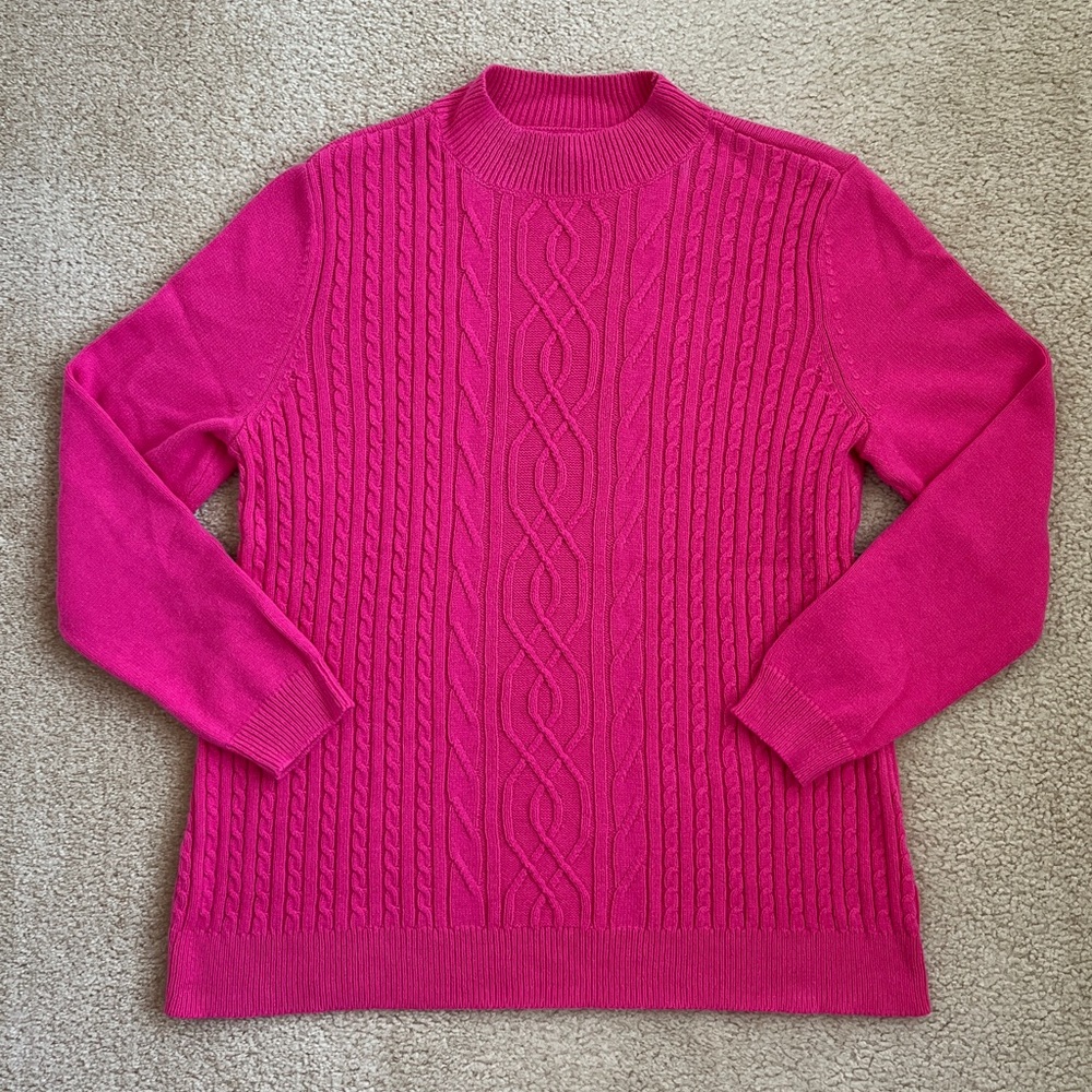 Karen Scott Mock Hot Pink Turtleneck Cable Knit Sweater in Women's Large